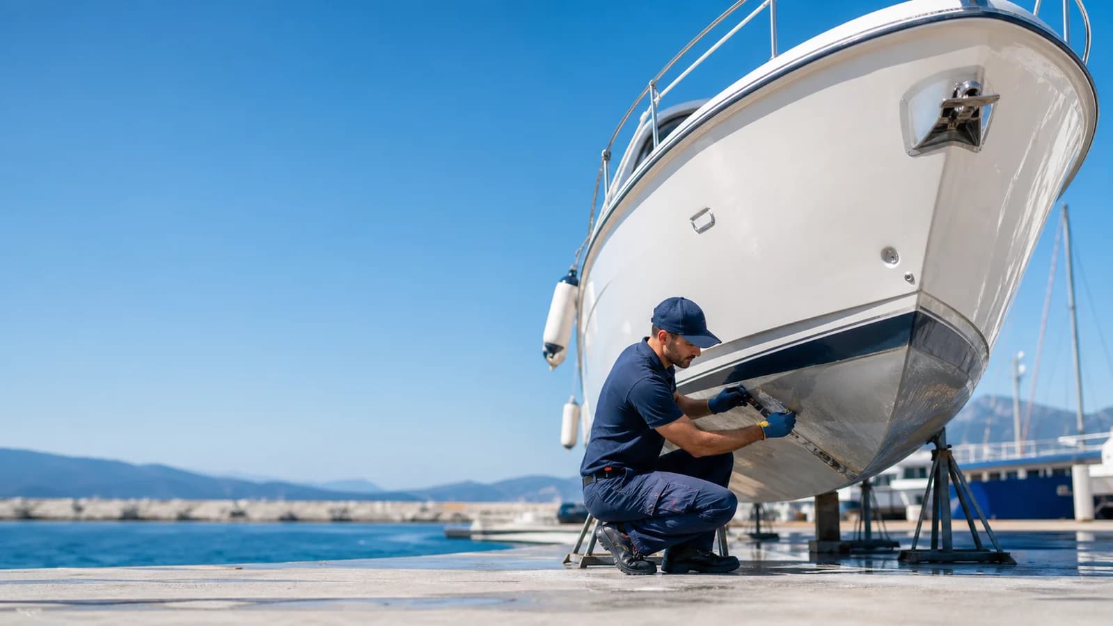 Karada bakımı yapılan tekne ve servis uzmanı