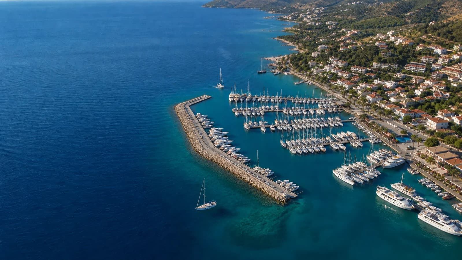Yukarıdan görünüşlü deniz ve marina